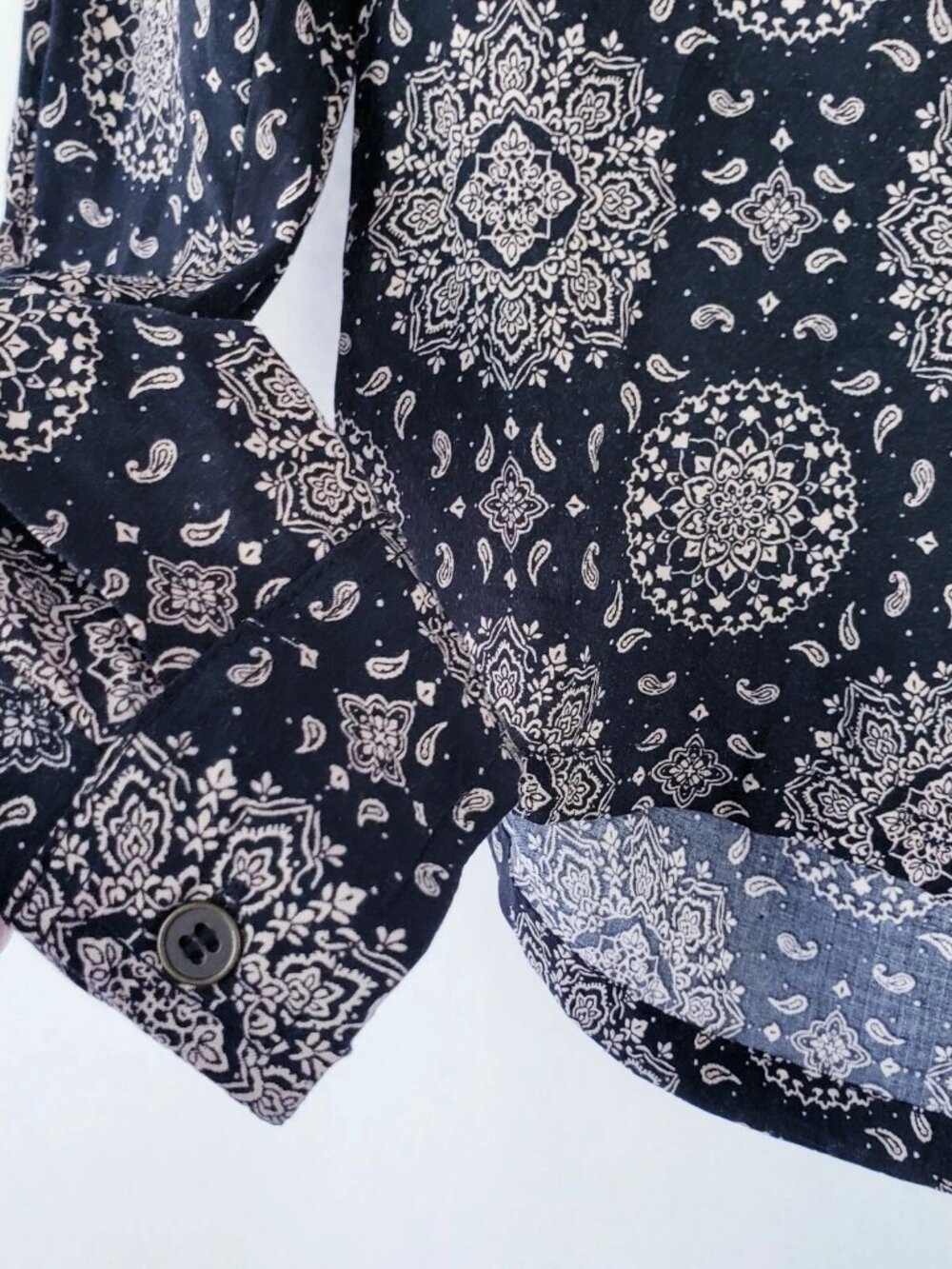 Black patterned lightweight button down - Picture 3 of 5